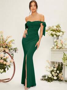 SHEIN Belle Abito da damigella con spalle scoperte, nodo laterale, arricciatura laterale e orlo avvolto, elegante abito da sera formale per balli, feste di laurea, cene e matrimoni
