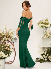 SHEIN Belle Abito da damigella con spalle scoperte, nodo laterale, arricciatura laterale e orlo avvolto, elegante abito da sera formale per balli, feste di laurea, cene e matrimoni