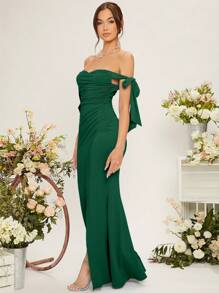 SHEIN Belle Abito da damigella con spalle scoperte, nodo laterale, arricciatura laterale e orlo avvolto, elegante abito da sera formale per balli, feste di laurea, cene e matrimoni