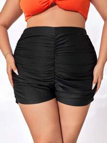 evoluSHEIN X Anitta Quần Short kích thước lớn Xù màu trơn Giải trí - màu đen - Xem 1