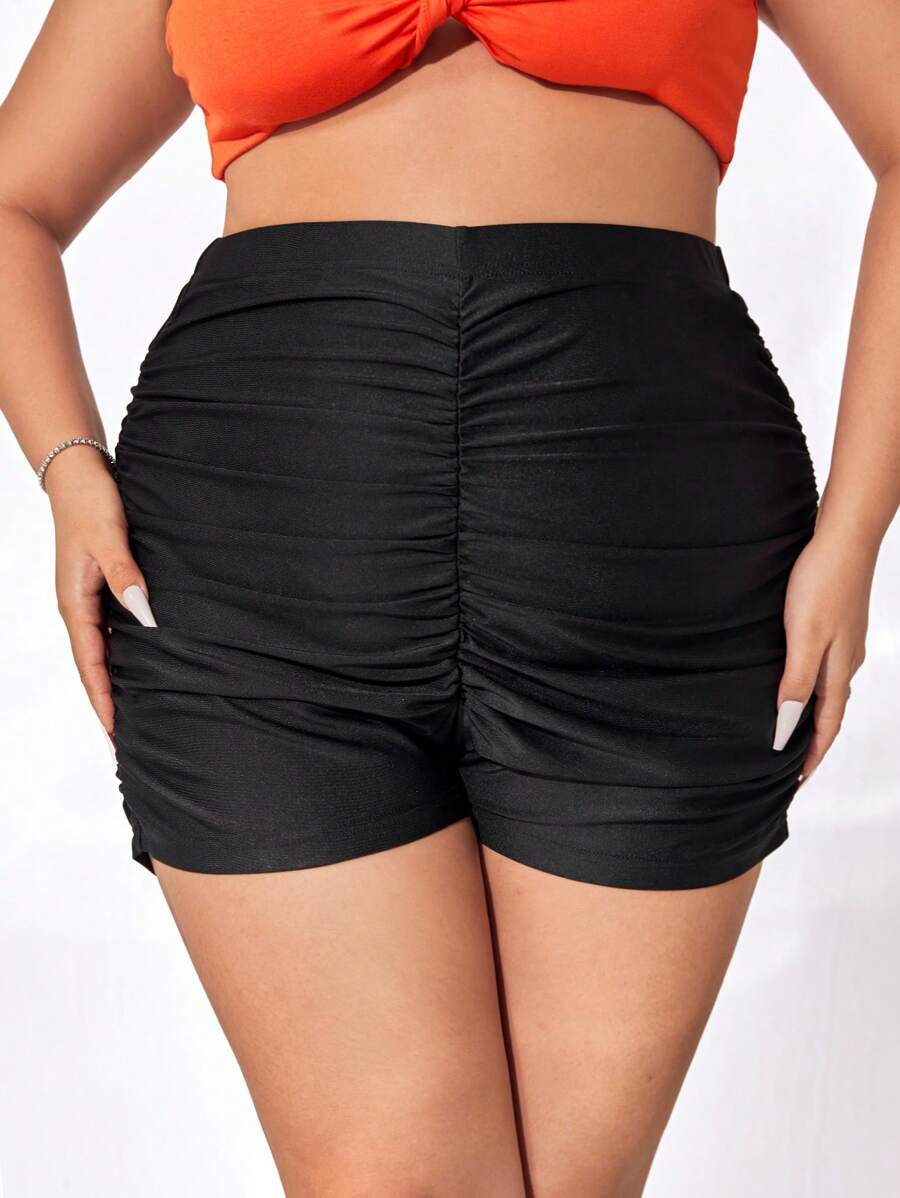 evoluSHEIN X Anitta Quần Short kích thước lớn Xù màu trơn Giải trí - màu đen - Xem 1
