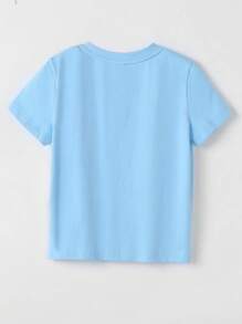 SHEIN Tween Girl Solid Crew Neck Tee - Baby Blue - View 2