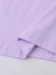 SHEIN Tween Girl Short Sleeve Casual Solid Color Round Neck T-Shirt, Summer - Lilac Purple - View 6