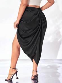 evoluSHEIN X Anitta Váy Plus Size Xù Tách cao màu trơn Gợi cảm - màu đen - Xem 2