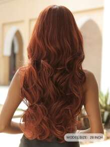 Long Curly Synthetic Wig With Bangs - Red - View 7