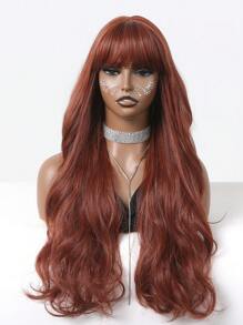 Long Curly Synthetic Wig With Bangs - Red - View 8