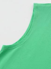 SHEIN 小男童100%棉素色背心上衣和短褲 - 綠色 - 查看 3