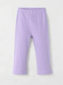 SHEIN Girls Solid Ribbed Knit Leggings - Lilac Purple - View 1