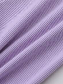 SHEIN Girls Solid Ribbed Knit Leggings - Lilac Purple - View 5