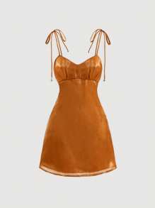 SHEIN MOD Đầm Thắt nút Dây kéo Nếp gấp Phần Ngực màu trơn Giải trí - Màu Cam cháy - Xem 1