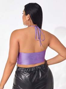 evoluSHEIN X Anitta Áo hai dây Plus Size Bất đối xứng Lộ Lưng Hội Chữ thập Buộc lại màu trơn Gợi cảm - Màu tím - Xem 2