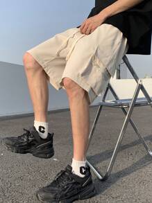 Manfinity LEGND Men Flap Pocket Side Drawstring Waist Cargo Shorts - Apricot - View 3