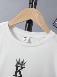 SHEIN Tanks Bé Trai Lá thư Giải trí - trắng - Xem 3