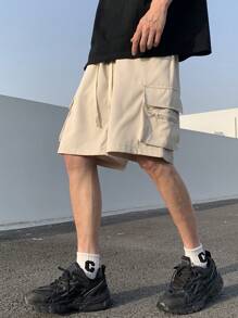 Manfinity LEGND Men Flap Pocket Side Drawstring Waist Cargo Shorts - Apricot - View 5