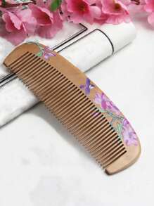 1入組天然桃木髮梳，密齒防靜電纏結頭部按摩頭髮造型梳 - 黃色 - 查看 1