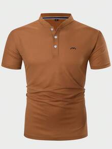 Manfinity Men Graphic Print Half Button Polo Shirt - Brown - View 4