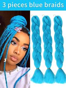 Pack of 3 Large Braiding Hair 24Inch Suitable For Women And Children Daily Holidays And Cosplay Braided Wear Sky Blue Fashion Synthetic Hair Crochet Hair Extensions Useful and Deft High Temperature Hair Woven hair extensions for Halloween and Christmas - Blue - View 1