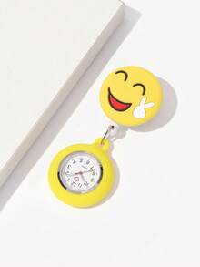 1入組女士黃色矽膠時尚表情裝飾圓形錶盤懷錶適合日常生活 - 白色 - 查看 5