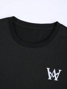 Manfinity Homme Men Letter Graphic Slogan Patched Detail Tee & Drawstring Waist Shorts - Black - View 4