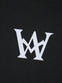 Manfinity Homme Men Letter Graphic Slogan Patched Detail Tee & Drawstring Waist Shorts - Black - View 6