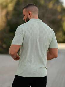Men Solid Button Up Knit Top - Mint Green - View 2