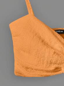 SHEIN VCAY Áo khoác và áo lót dành cho xe tăng nữ xoắn lại Dải chun màu trơn Gợi cảm - trái cam - Xem 6