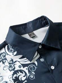 Manfinity LEGND 男士印花前紐扣襯衫 - 藏蓝色 - 查看 3
