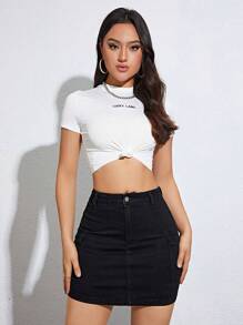 SHEIN Essnce Flap Pocket Bodycon Denim Skirt