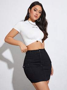 SHEIN Essnce Flap Pocket Bodycon Denim Skirt