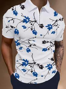 Manfinity Men Random Floral Print Polo Shirt - White - View 1
