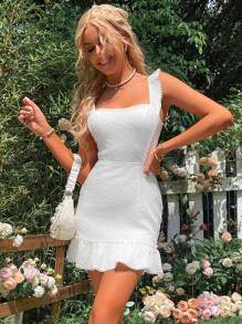 Breezaya Abiti con schiena scoperta con nodo con bordo a volant strutturato - Bianco - Visualizzare 3