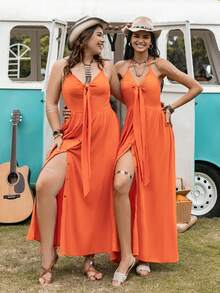 Rusttydustty Bohemian BlackBowKnot Lady Dress Light And Elegant Seaside Holiday Music Festival Party - Orange - View 7