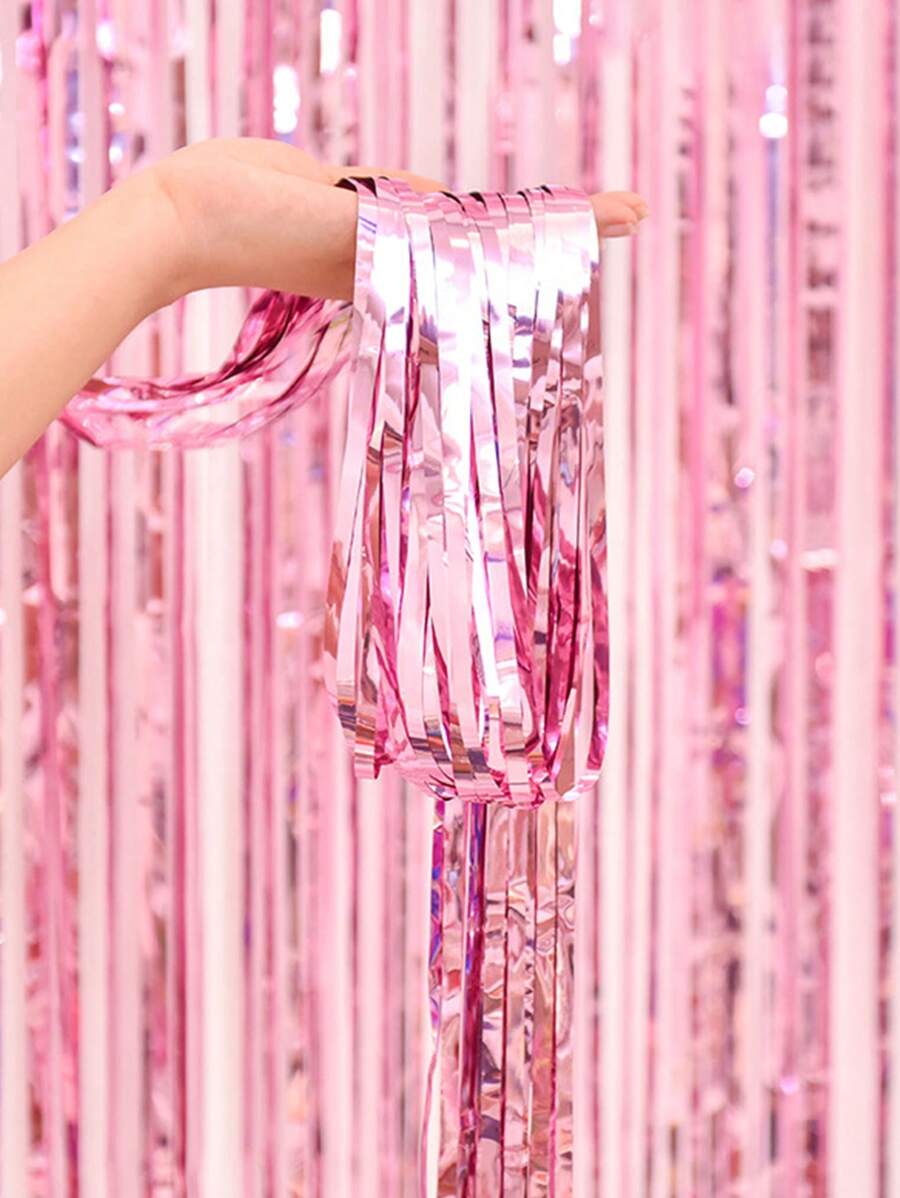 1Pc Màu Hồng Kim Loại Trang Trí Tua Rua Rèm, Hiện Đại PET Lá Màn Cho Bữa Tiệc - Hồng - Xem 1