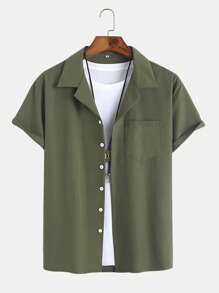 Manfinity Homme Men Lapel Collar Pocket Patched Shirt & Pants - Green - View 3