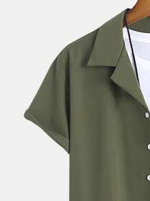 Manfinity Homme Men Lapel Collar Pocket Patched Shirt & Pants - Green - View 5
