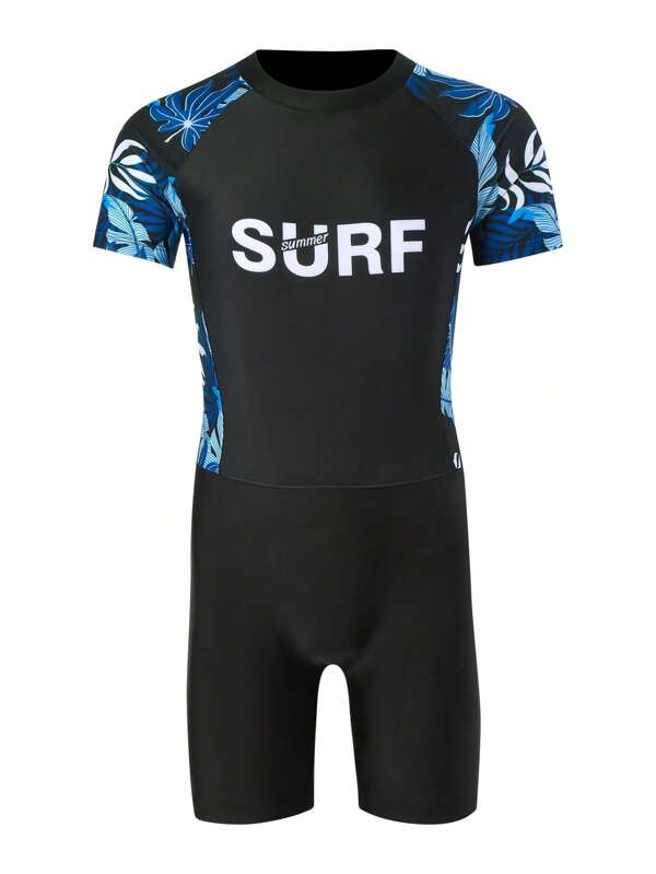 Boys Tropical Print High Neck One Piece Swimsuit SHEIN USA