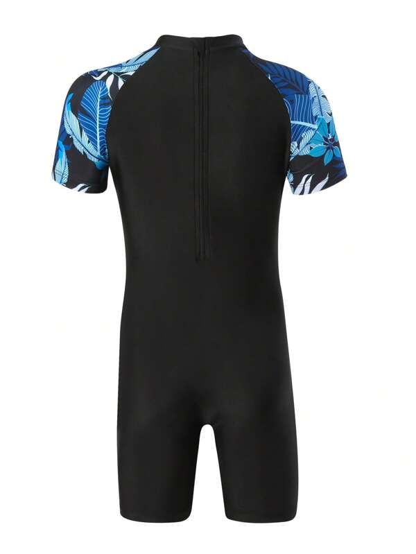 Boys Tropical Print High Neck One Piece Swimsuit SHEIN USA