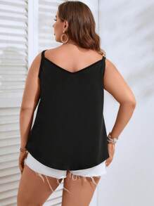 SHEIN LUNE Plus Pearls Beaded Crisscross Front Cami Top - Black - View 2