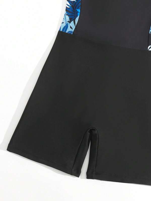 Boys Tropical Print High Neck One Piece Swimsuit SHEIN USA