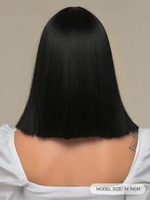 14英寸黑色假髮適合女士直假髮帶劉海合成纖維自然頭髮 - 黑色 - 查看 5