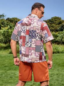 Manfinity Men Plus Patchwork Print Shirt & Shorts - Multicolor - View 3