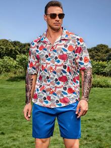 Manfinity Men Plus Allover Plants Print Shirt & Shorts - Multicolor - View 7