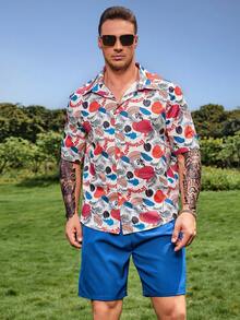 Manfinity Men Plus Allover Plants Print Shirt & Shorts - Multicolor - View 5