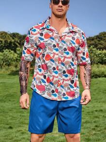 Manfinity Men Plus Allover Plants Print Shirt & Shorts - Multicolor - View 1