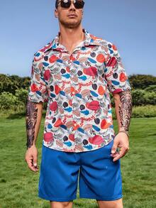 Manfinity Men Plus Allover Plants Print Shirt & Shorts - Multicolor - View 6