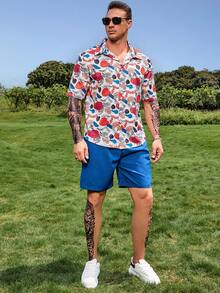 Manfinity Men Plus Allover Plants Print Shirt & Shorts - Multicolor - View 3