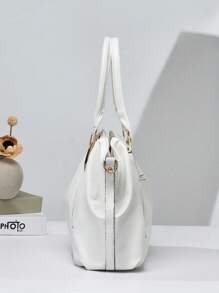 PLANEE Medium Shoulder Tote Bag Metal Decor Litchi Embossed, Mother Day Gifts, Mom Gifts, Mommy's Essentials, Mommy Bag For Going Out, Eye-Catching Work Bags For Women - White - View 3