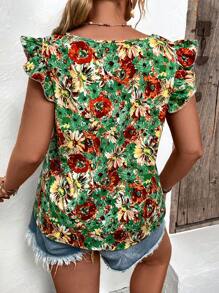 Breezaya Áo sơ mi Plus Size Xù Hoa Tất cả trên in Boho - Nhiều màu - Xem 2