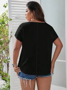 SHEIN LUNE 大碼蝙蝠袖鎖眼領襯衫