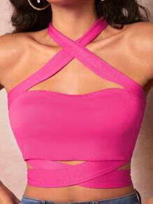 evoluSHEIN X Anitta Áo khoác và áo lót dành cho xe tăng nữ Hội Chữ thập Buộc lại màu trơn Giải trí - Hồng - Xem 5